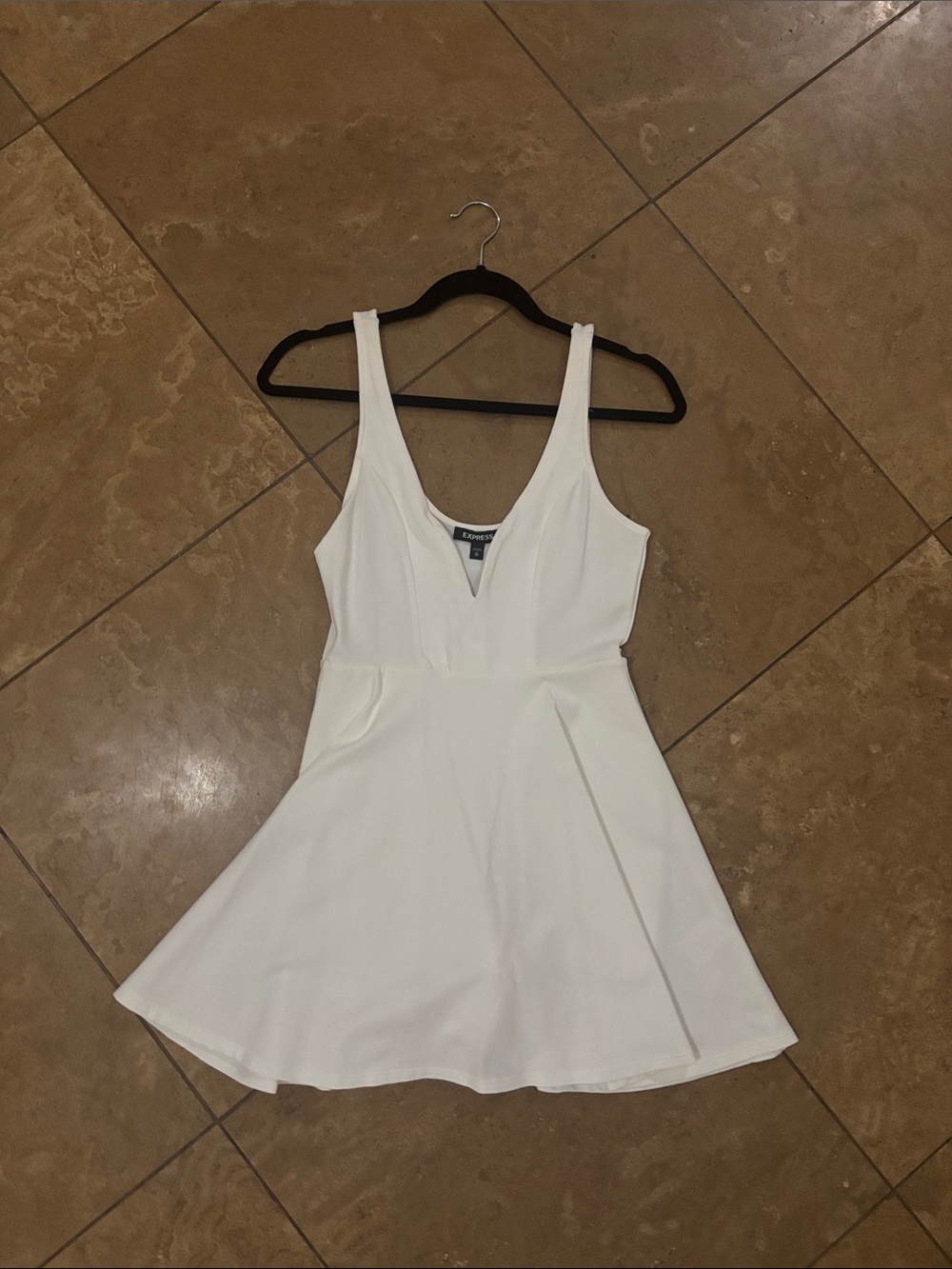 Express White Sleeveless V-Notch Skater Dress